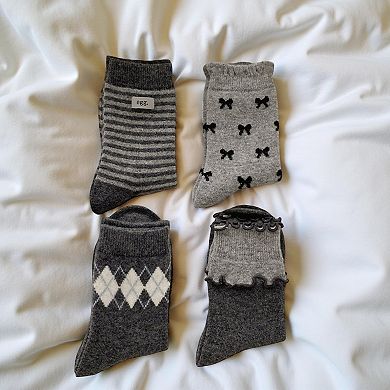 4-Pair Knit Crew Socks Set with Mixed Pattern Designs Soft Stretch Fabric and Everyday Comfort Fit