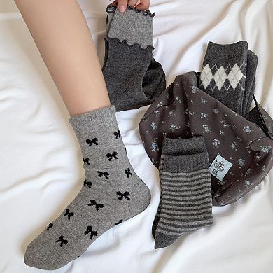4-Pair Knit Crew Socks Set with Mixed Pattern Designs Soft Stretch Fabric and Everyday Comfort Fit
