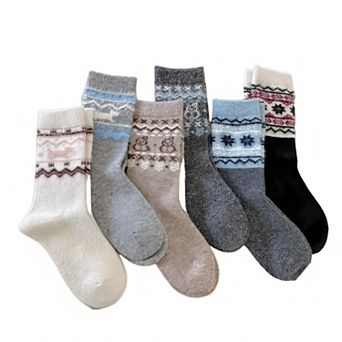 Fair Isle Knit Crew Socks 6-Pair Set Soft Stretch Cozy Patterned Socks for Everyday Wear