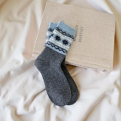 Fair Isle Knit Crew Socks 6-Pair Set Soft Stretch Cozy Patterned Socks for Everyday Wear