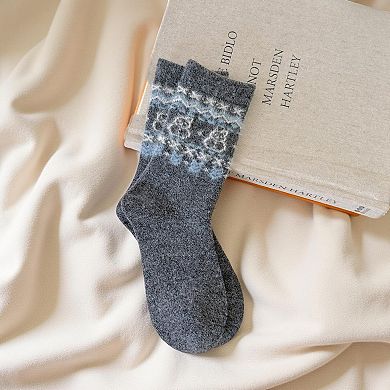 Fair Isle Knit Crew Socks 6-Pair Set Soft Stretch Cozy Patterned Socks for Everyday Wear