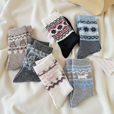 Fair Isle Knit Crew Socks 6-Pair Set Soft Stretch Cozy Patterned Socks for Everyday Wear