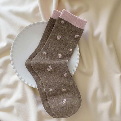 4-Pair Floral Knit Crew Socks Soft Stretch Ribbed Casual Everyday Sock Set