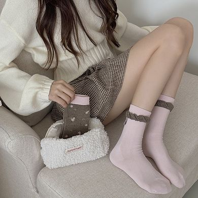 4-Pair Floral Knit Crew Socks Soft Stretch Ribbed Casual Everyday Sock Set