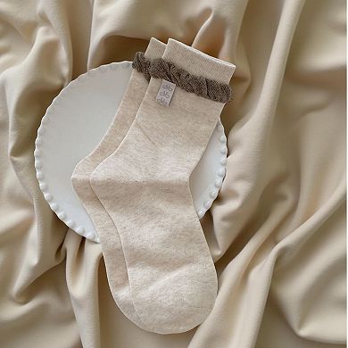 4-Pair Floral Knit Crew Socks Soft Stretch Ribbed Casual Everyday Sock Set