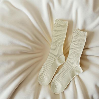Women's 5-Pair Ribbed Crew Socks Set Soft Stretch Knit Minimalist Design Comfortable Everyday Wear