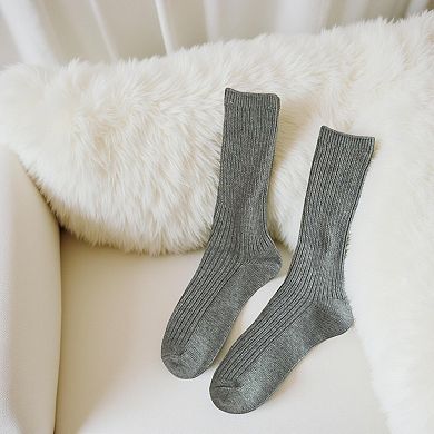 Women's 5-Pair Ribbed Crew Socks Set Soft Stretch Knit Minimalist Design Comfortable Everyday Wear