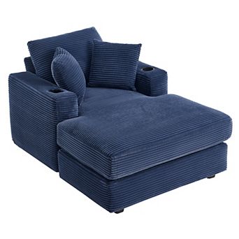 Oversized Corduroy Chaise Lounge Chair with Pillows and Cup Holders