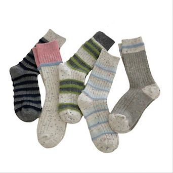 5-Pair Ribbed Crew Socks Set with Textured Stripe Pattern Soft Knit Fabric and Everyday Comfort Fit