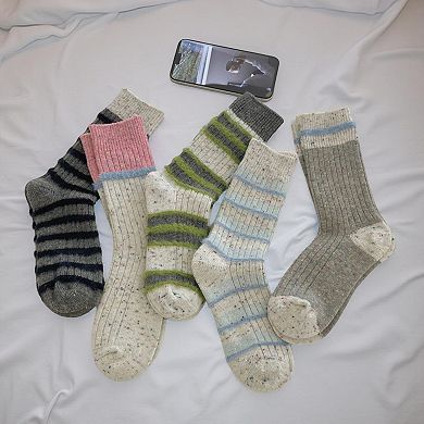 5-Pair Ribbed Crew Socks Set with Textured Stripe Pattern Soft Knit Fabric and Everyday Comfort Fit