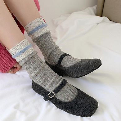 5-Pair Ribbed Crew Socks Set with Textured Stripe Pattern Soft Knit Fabric and Everyday Comfort Fit
