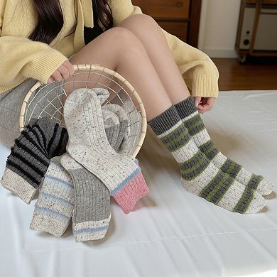 5-Pair Ribbed Crew Socks Set with Textured Stripe Pattern Soft Knit Fabric and Everyday Comfort Fit