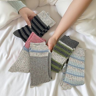 5-Pair Ribbed Crew Socks Set with Textured Stripe Pattern Soft Knit Fabric and Everyday Comfort Fit