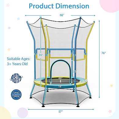 Mini Trampoline for Kids with Safety Enclosure Net and Foam Handles