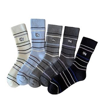 5-Pair Ribbed Knit Crew Socks with Embroidered Puppy Detail Cozy Striped Socks Holiday Gift Set