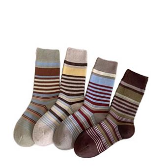 4 Pairs Striped Knit Crew Socks Soft Stretch Everyday Cozy Socks for Casual Wear