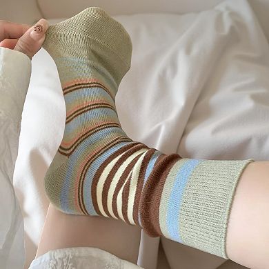 4 Pairs Striped Knit Crew Socks Soft Stretch Everyday Cozy Socks for Casual Wear