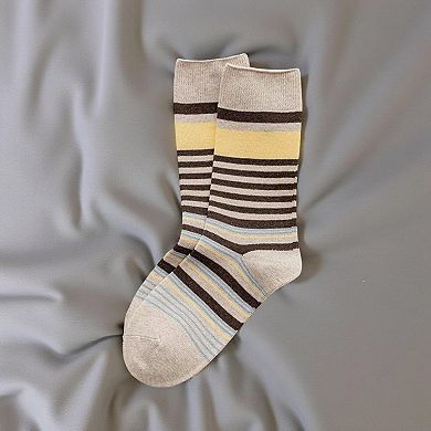 4 Pairs Striped Knit Crew Socks Soft Stretch Everyday Cozy Socks for Casual Wear