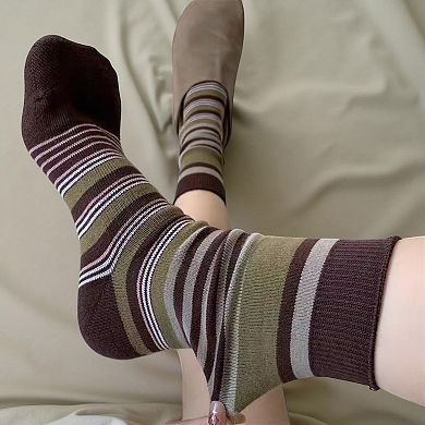4 Pairs Striped Knit Crew Socks Soft Stretch Everyday Cozy Socks for Casual Wear