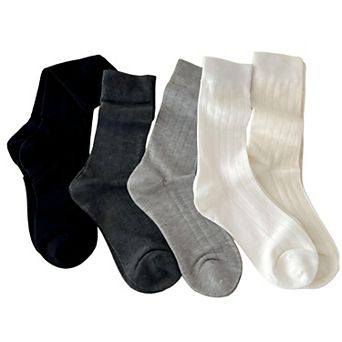 Women's 5-Pair Ribbed Crew Socks Soft Stretch Classic Everyday Comfort Socks