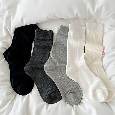 Women's 5-Pair Ribbed Crew Socks Soft Stretch Classic Everyday Comfort Socks
