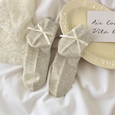 Women's 3-Pair Ribbed Crew Socks with Satin Bow Detail Soft Stretch Everyday Comfort