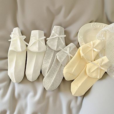 Women's 3-Pair Ribbed Crew Socks with Satin Bow Detail Soft Stretch Everyday Comfort
