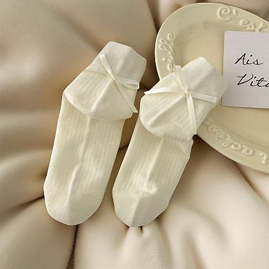 Women's 3-Pair Ribbed Crew Socks with Satin Bow Detail Soft Stretch Everyday Comfort