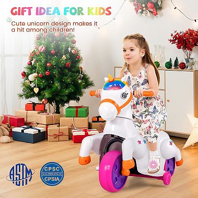 12V Ride On Unicorn Car With Galloping Motion Lights And Sounds