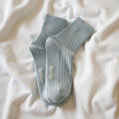 5-Pair Ribbed Crew Socks Set with Hello Text Detail Soft Stretch Knit Comfortable Everyday Essential