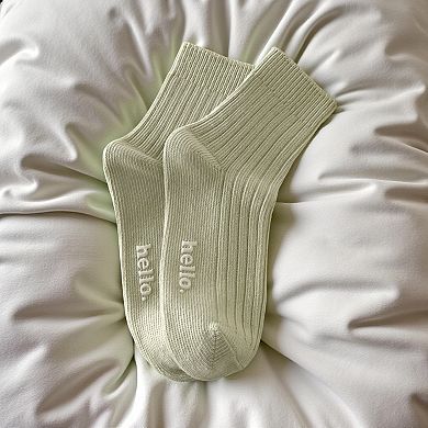 5-Pair Ribbed Crew Socks Set with Hello Text Detail Soft Stretch Knit Comfortable Everyday Essential