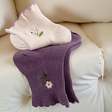 Women's 10-Pair Ribbed Crew Socks Set with Floral Embroidery Soft Stretch Knit Everyday Comfort