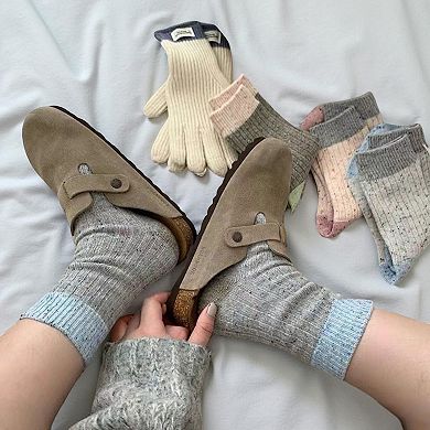 5-Pair Mixed Knit Crew Socks Ribbed Striped Dot Pattern Soft Stretch Everyday Set