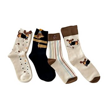 4-Pair Crew Socks Set with Playful Dog Print Designs Soft Knit Fabric and Comfortable Stretch Fit