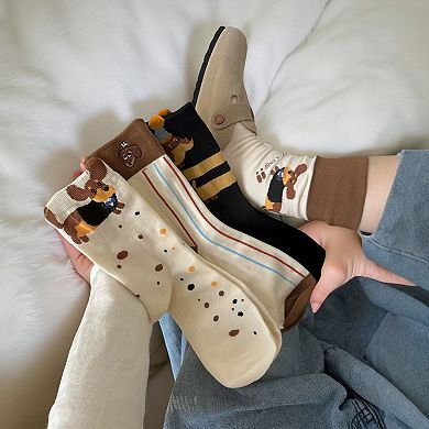 4-Pair Crew Socks Set with Playful Dog Print Designs Soft Knit Fabric and Comfortable Stretch Fit