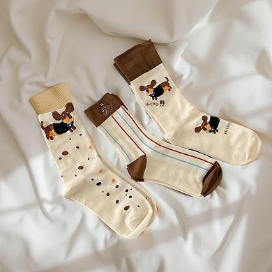 4-Pair Crew Socks Set with Playful Dog Print Designs Soft Knit Fabric and Comfortable Stretch Fit