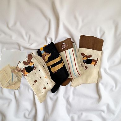 4-Pair Crew Socks Set with Playful Dog Print Designs Soft Knit Fabric and Comfortable Stretch Fit