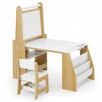 Kids Art Table and Chair Set with Easel and Chair for Drawing Reading
