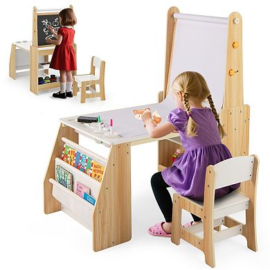 Kids Art Table and Chair Set With Easel for Drawing Reading and Crafts