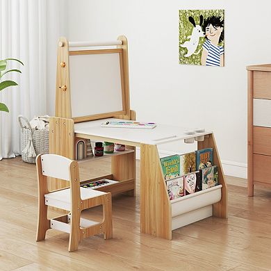 Kids Art Table and Chair Set With Easel for Drawing Reading and Crafts