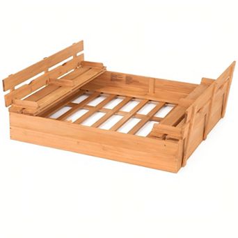 Kids Wooden Sandbox with Dual Folding Benches