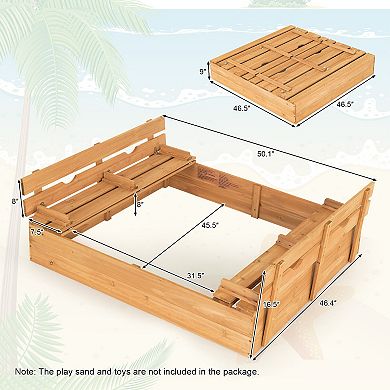Kids Wooden Sandbox with Dual Folding Benches