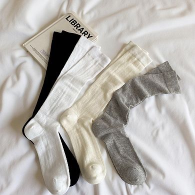 4-Pair Ribbed Crew Socks Set with Classic Knit Design Soft Stretch Fabric and Everyday Comfort Fit