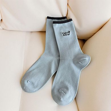 5-Pair Ribbed Crew Socks Set with Embroidered Details Bow Accents Soft Stretch Knit Giftable Basics