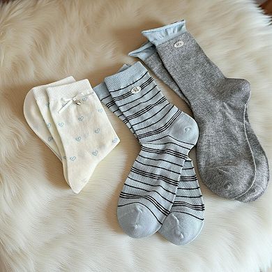 5-Pair Ribbed Crew Socks Set with Embroidered Details Bow Accents Soft Stretch Knit Giftable Basics