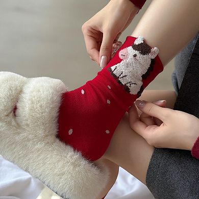 5-Pair Crew Socks Set with Playful Animal and Graphic Designs Soft Knit Fabric and Stretch Fit