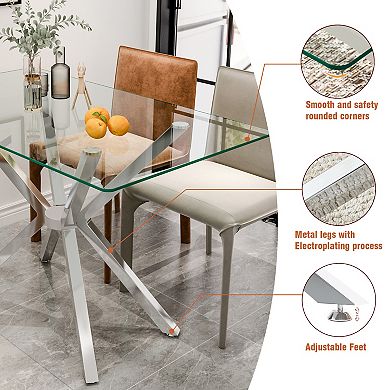 CEWOR 47” Rectangular Tempered Glass Dining Table, Metal Legs, Modern Design for Dining Room