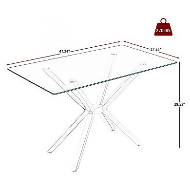 CEWOR 47” Rectangular Tempered Glass Dining Table, Metal Legs, Modern Design for Dining Room