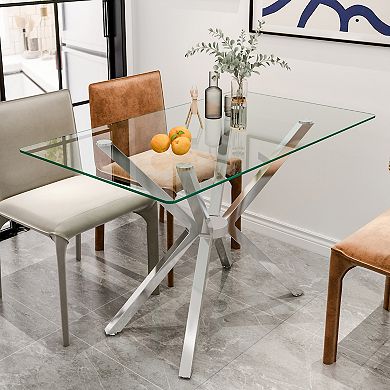 CEWOR 47” Rectangular Tempered Glass Dining Table, Metal Legs, Modern Design for Dining Room