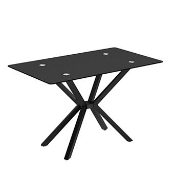 CEWOR 47” Rectangular Tempered Glass Dining Table, Metal Legs, Modern Design for Dining Room